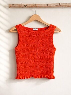 Aritzia Poppy Red Smocked Ruffle Hem Tank